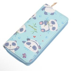 Women Zip Around Organizer Wallet PU Clutch (Blue Panda)